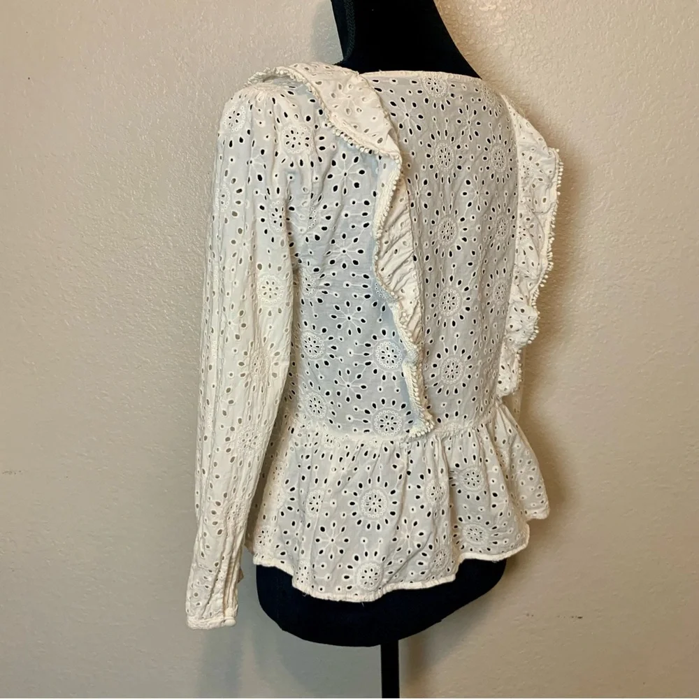 Madewell Eyelet Peplum Top 1/2 Button Up Ruffle White Size Small - Picture 7 of 16